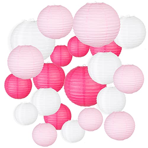 Himeland 21PCS Lampion Papier Boule, Suspensions Ronde, Lanterne en Papier Chinoise, pour Décoration de Parloir, Anniversaire, Remise de Diplôme, Fête Prénatale, Mariage Maison, Événements, Rose
