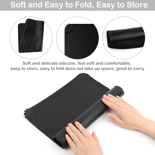 TNOMSNO 2 Stück Napfunterlage Hund Katzen, 48x30cm Set Napfunterlage Hund Katzen Silikon Hundenapf Unterlage wasserdichte Hund Katze Fütterungsmatte rutschfeste Schwarz&Grau