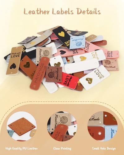 image for Aeelike Crochet Tags for Handmade Items 80 Pcs, Colorful Leather Tags 