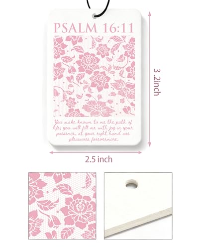 Image of Christian Car Air Freshener Pink Cute Girly Inspirational Coquette 5Pcs Jesus Bible Verses Bow Accessories Car Interior Hanging Scents Mirror Decor Gifts for Women Girls
