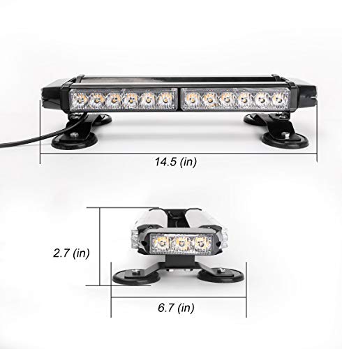 LE-JX Amber/White 30 LEDs Safety Strobe Flashing Light Bar Double Side High Intensity Roof Top Plow Flash Traffic Advisor Emergency Hazard Warning Lighting Mini Beacon with Magnetic Base (Yellow,30W)