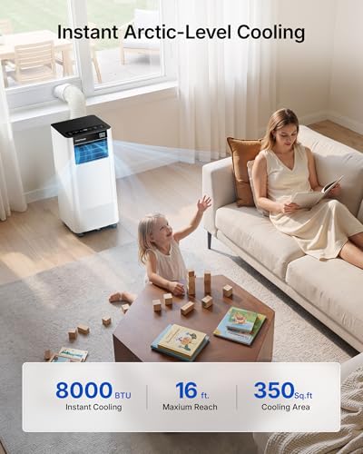 Image of 8000 BTU Portable Air Conditioner Cools up to 350 Sq.Ft., Smart Portable AC Unit with App /Voice /Remote Control, 4-in-1 Quiet AC Unit with Cool, Dry, Fan, Sleep Modes, 24H Timer, Window Kits