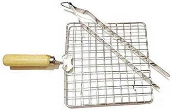 AFFODYL - Stainless Steel Roasting Net with Steel Tong,Stainless Steel Wire Roaster, Wooden Handle with Roasting Net, Papad Jali,Roti Grill,Chapati Grill Square Roaster 1+Tong 1 Pcs