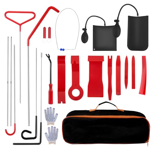 Car Tool Kit 23 Pcs, Professional Car Breakdown Emergency Kit with Long Reach Grabber, Air Wedge Pump, J-Hook, Non-Marring Wedge, Gloves, Portable Bag, Essential Car Lockout Kit for Emergency Repairs