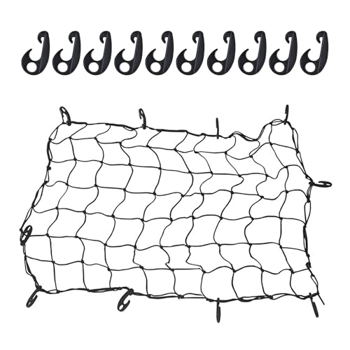 Car Cargo Net - 47 x 31.5 Large Capacity Elastic Truck Bed Cargo Net Roof Rack Net with 10 Adjustable Hooks - Universal Car Accessories Bungee Net Fits Car Truck Pickup SUVs