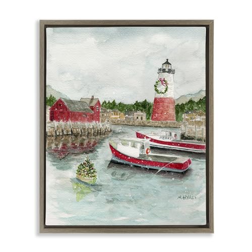 Coastal Christmas Harbour Nautical, 17 x 21 Inch Canvas in Floater Frame