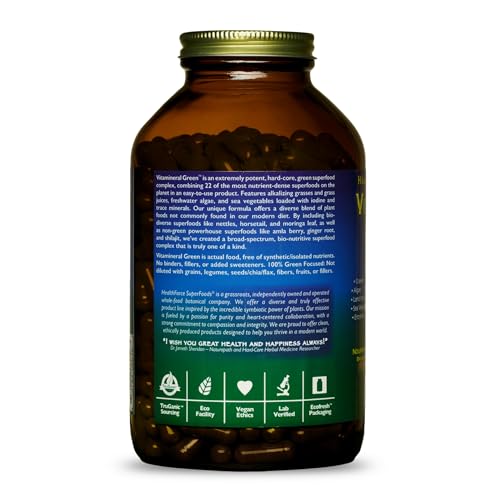 HealthForce SuperFoods Vitamineral Green - Mineral Supplement for Immune & Thyroid Support - Green Powder Supplement with Ingredients from The Land - Gluten-Free & Vegan - 400 Capsules (Pack of 3)