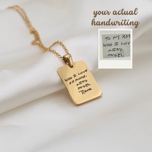 Custom Handwriting Necklace – Personalized Gold or Silver Pendant – Actual Handwriting Engraved – Stainless Steel & Real Gold Plated Chain – Waterproof – Mother’s Day Gift for Her3