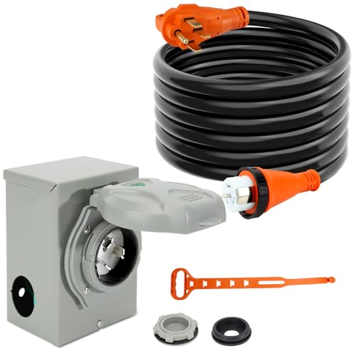 2 Years Warranty, OPL5 50 Amp Generator Cord 25FT and Power Inlet Box (Pre-Drilled),125/250 Volts, STW 6/3+8/1 AWG, NEMA 14-50P to SS2-50R Generator Cord Waterproof Combo Kit, ETL&CSA Listed (25FT) by OPL5 - Used condition - US$84.15