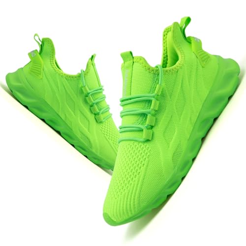 VGPSFN Herren Laufschuhe Sneakers Schuhe Sportschuhe Turnschuhe Straßenlaufschuhe Joggen Tennis Walkingschuhe Slip on Wandern Leichte Atmungsaktive Freizeit Lauftraining Gym Sport Helles Grün EU 43