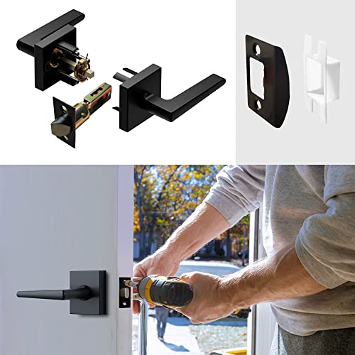 Signstek 4 Pack Heavy Duty Passage Door Lever, Interior Keyless Door Handles For Hallway And Closet, Modern Square Matte Black #TOP3
