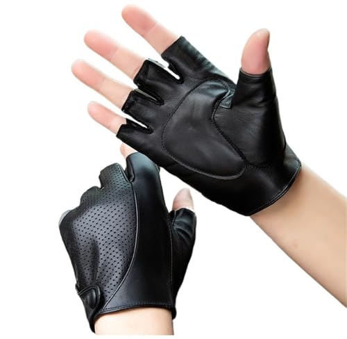 Guantes de cuero for hombre, medio dedo, for conducir, ciclismo, antideslizantes, con ventilación, sin dedos, for gimnasio, fitness, deportes al aire libre Guantes de Conducción de Cuero(M)