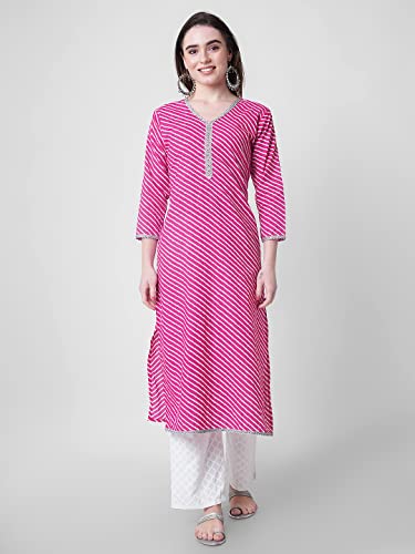 Image of YUVVIK Women's Cotton Lehariya Print Straight Kurti | Stylish Long Ethnic Kurta for Daily Pure Cotton Calf-Length Kurta for Women & Girls