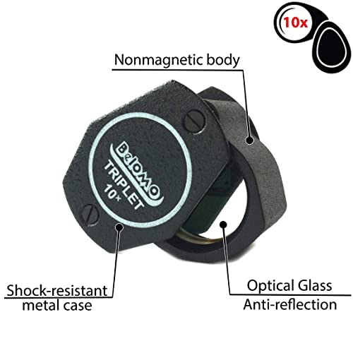 Belomo 10X + 15X Jewelers Loupes Triplet Magnifiers. Toptical Glass With Anti-Reflection Coating For A Bright, Clear And Color Correct View. Foldable Loupe For Gems, Jewelry, Coins And Trichomes #TOP3