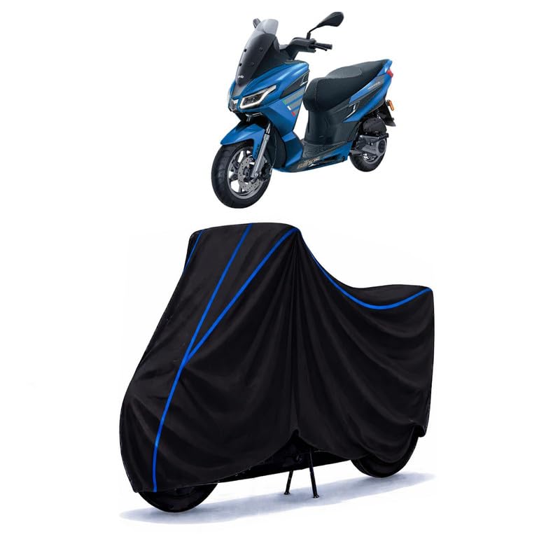 Image of Scooty Cover Water Resistant for SXR 125 | Universal Scooter & Bike Cover | Heavy Duty UV Dust, Rain & Scratch Protection | Elastic Fit All Weather Indoor Outdoor | Black with Blue Piping