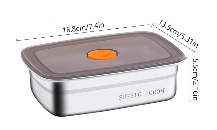 Image of 1000ml Stainless Steel Food Storage Containers, Food Grade Fridge Storage Box, Leakproof & Portable Kitchen Organizer with Airtight Lids Set(1 pcs)(18.8 x 13.5 cm)(Silver Color)