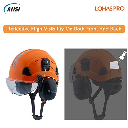 LOHASPRO Hard Hat Safety Helmet with Visor and Ear Muffs, Arborist Forestry Helmet Garden Tree Cutting Logging Wood Chopping Chainsaw Work Construction Hardhat(L91 Orange+Clear Visor+Earmuff) - Thumbnail 3