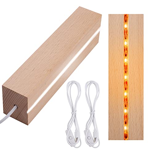 TSLBW 2 Stück LED Leuchten Display Basis Holzlicht Display Ständer LED Basis Dekoration Display Ständer USB Holzlicht Basis für DIY Acrylplatte Kunstharz Glas Kristall Kunst Ornament Weiß/Warm