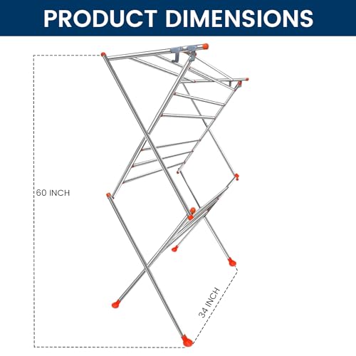 Image of Zureni Cloth Drying Stand Foldable & Portable Heavy Duty Stainless Steel Clothes Dryer 2 Tier Rack with Double Pole and Hanger for Balcony Laundry Hang (Pack of 1)