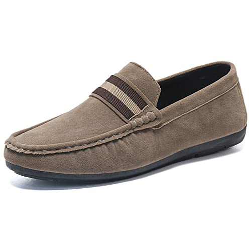 Men's Suede Round Toe Soft Sole Loafers,Breathable Comfortable Slip On Flat Boat Shoes Casual Fashionable Walking Shoes
