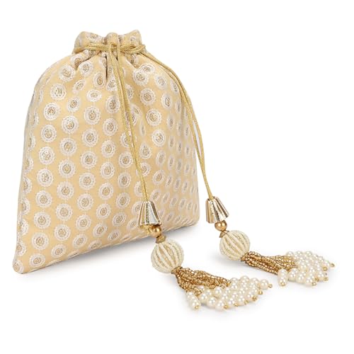 Image of LONGING TO BUY Indian Embroidered Pearl Potli Bag For Women, Sequence Design with Tassel, Wedding Potli Bags