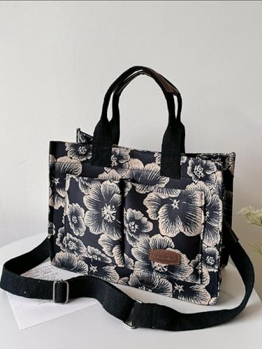 Image of Cherry Tote Bag for Women Canvas Patched Purse Cute Shoulder Bag Multi-Pocket Satchel Handbag for work travel