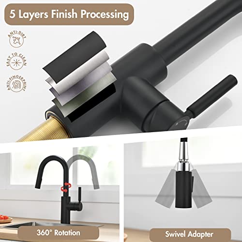Ouen Matte Blcak Bar Faucet With Pull Down Sprayer For Single Sink,Bar Brass Faucet One Hole For Rv Campers Sink Small Faucet With Cupc Supply Hose #TOP7