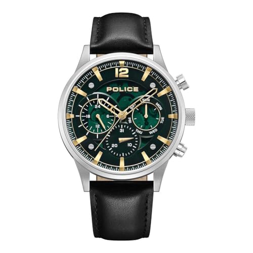 Police Driver II Men’s 43.5mm Multifunction Watch Black Leather Strap