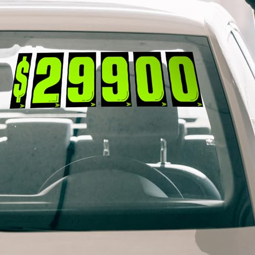 Image of Engrowtic 22 Pcs 7 1 /2 Vinyl Number Decals Large Chartreuse Windshield Pricing Stickers Car Dealership Supplies 0-9 Car Lot Pricing Numbers for Auto Vehicle Window