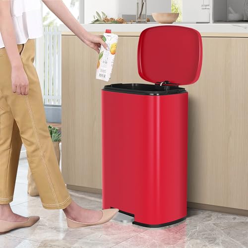 Caneca de Basura Rectangular 13 Galones Acero Inoxidable Roja miniatura 2