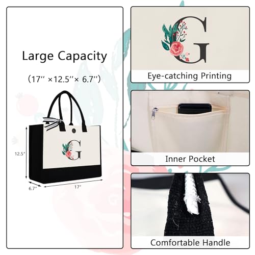Image of Initial Canvas Tote Bag, Monogrammed Tote Bags Suitable for Mother's Day Wedding Beach