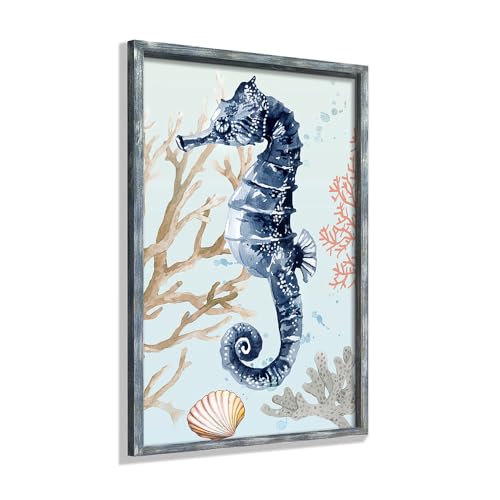 Coastal Blue Seahorse Wooden Wall Art: Teal Ocean Sea Life