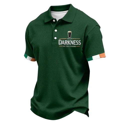 St Patricks Day Shirt Men Funny Mens Hello Darkness My Old Friend T-Shirt Waffle Short Sleeve St. Patricks Day Polo Shirt Irish Beer Shirts(Large Greens)