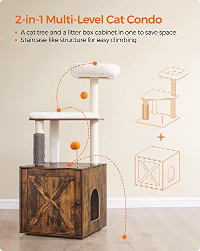 Feandrea Woodywonders Cat Tree With Litter Box Enclosure, 2-In-1 Modern Cat Tower For Indoor Cats, 52.8-Inch Cat Condo With Self Groomer, Scratching Posts, Washable Cushions, Rustic Brown Upct115X01 #TOP2