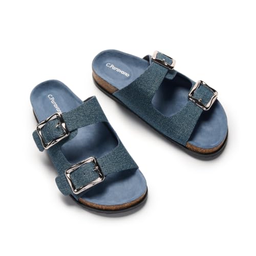 Image of C.Paravano Women Suede Leather Slide Sandal Slip on Wide Width Arch Support