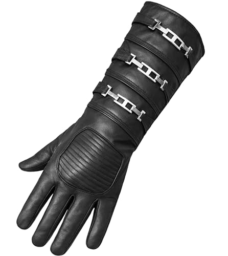 Image of URBAN BUCK Real Sheepskin Leather Sky Gauntlet Costume Glove - Regular Fit Long Arm Cuff Mens Unlined Cosplay Gloves