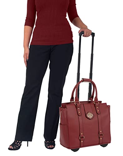 Image of JKM & Company EXECUTIVE Burgundy Computer iPad, Laptop Tablet Rolling Tote Bag Briefcase Carryall Bag