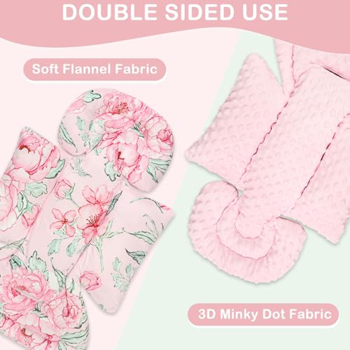 Image of DILIMI Infant Car Seat Insert, Baby Car Seat Head Support with 3 Strap Paddings, Soft Newborn Car Seat Cushion for Stroller, Swing, Bouncers, Pink Flower