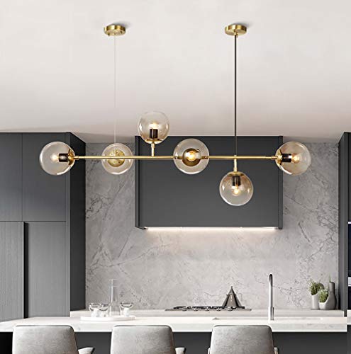 Lustre moderne en verre à 6 lumières pour salle à manger et salon avec douille E27