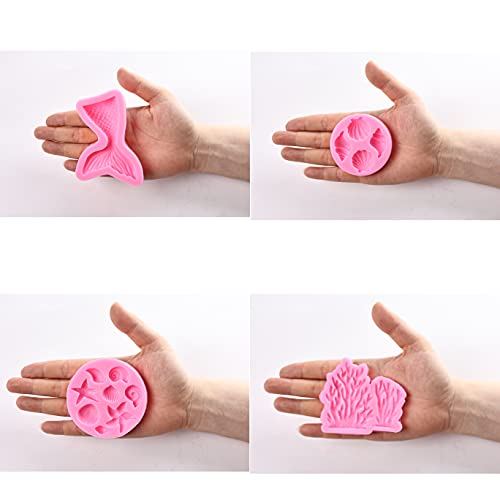 Gelifatle Mermaid Theme Cake Mold, Mermaid, Shell, Seaweed, Coral Silicone Mold Cupcake Toppers Mold For Candy,Chocolate,Fondant,Polymer Clay,Crafting Projects & Cake Decoration #TOP4