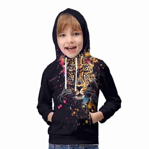 Pull léopard à capuche pour ados de 11 à 13 ans avec poche ventrale confortable - 5