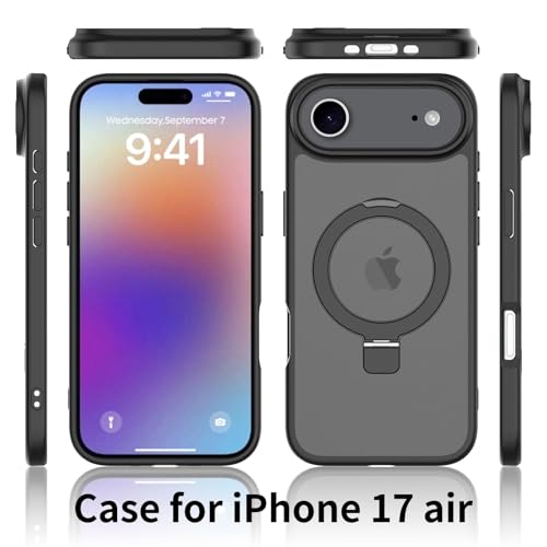 Image of Magnetic for iPhone 17 Air Case, 6.5 inch, Compatible with MagSafe, Rugged Kickstand, Not-Yellowing Military-Grade Protection, Matte Black