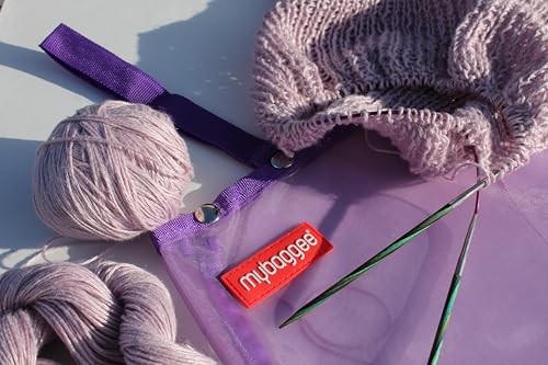 Image of Jumbo 7 Snaps Mesh Travel Knitting Bag with Snap Opening, Lightweight Nylon Storage Pouch for Yarns, Needles and Accessories (Purple)