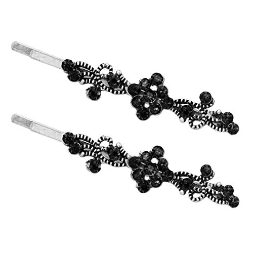 Rosemarie Collections Women's Swirls Round Crystal Hair Clip Rhinestone Bobby Pins Hair Accessories (Black/Antiqued Silver Tone)