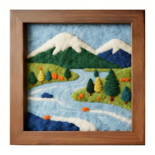 Kit de feutrage à l'aiguille prairie avec cadre en bois naturel 12x12 cm