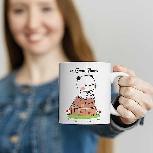 Image of Bubu Dudu Love Gift for Birthday /Anniversary Sipper Water Bottle 750 ML Aluminium with 320 ML Coffee Mug, Wooden Keychain Combo Pack MSK-V (Design-3)