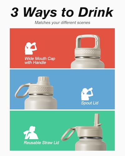 Image of Coolflask 40 oz Water Bottle Insulated with Straw & 3 Leakproof Lids
