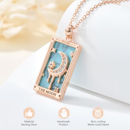Turquoise Tarot Card Necklace for Women 925 Sterling Silver 18K Gold Plated Western Jewelry Ancient Tarot Card Pendant Lucky Talisman for Her2