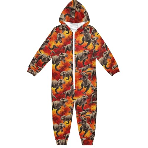 CHIFIGNO Pijama con capucha de una sola pieza, overol novedoso para cosplay, ropa de dormir, Dinosaurios rugientes naranja, 13-14 años