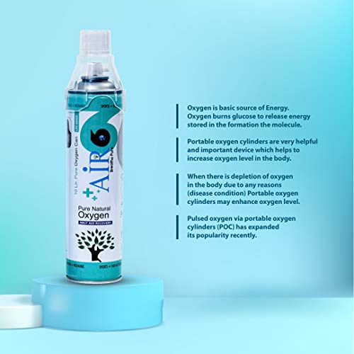 Air6 Natural Oxygen Cylinder - 10L (Pack Of 2) | 150+ Sprays | Potable Can | Lightweight Oxygen Can with Mask for Altitude/Pollution & Respiratory Relief | Home, Travel & Emergency Use |